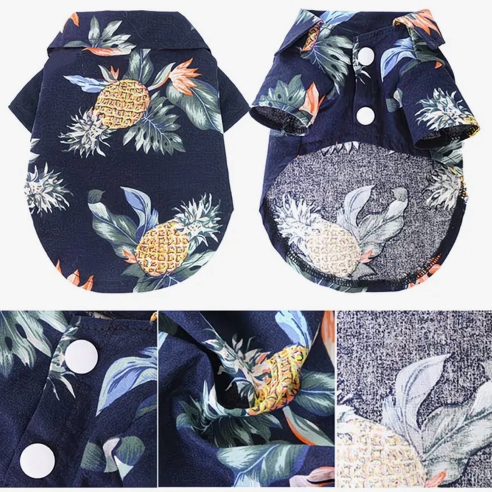 2 pk Floral Hawaiian Shirt Pineapple Palm Tree Beach Cat or Dog Sz L - Picture 10 of 12